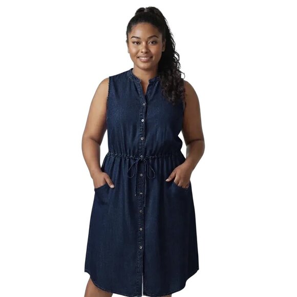 Faded Glory Womens Sleeveless Denim Dress 2X Dark Wash 100% Cotton - Picture 2 of 12